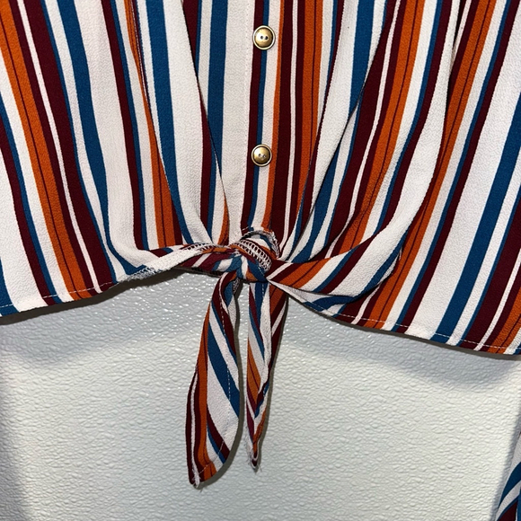 Women's Fashion Muse Blouse, XL, Multicolor Stripes Long Sleeve Tie Bottim - Picture 4 of 9